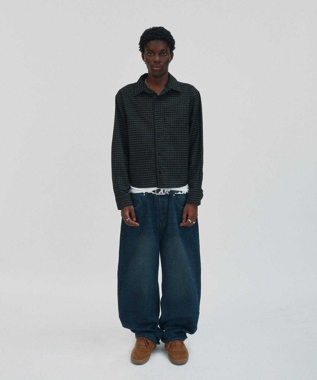 CROPPED CHECK SHIRT [BLACK]