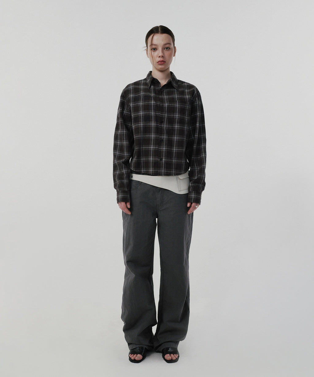 CROPPED CHECK SHIRT [GRAY]