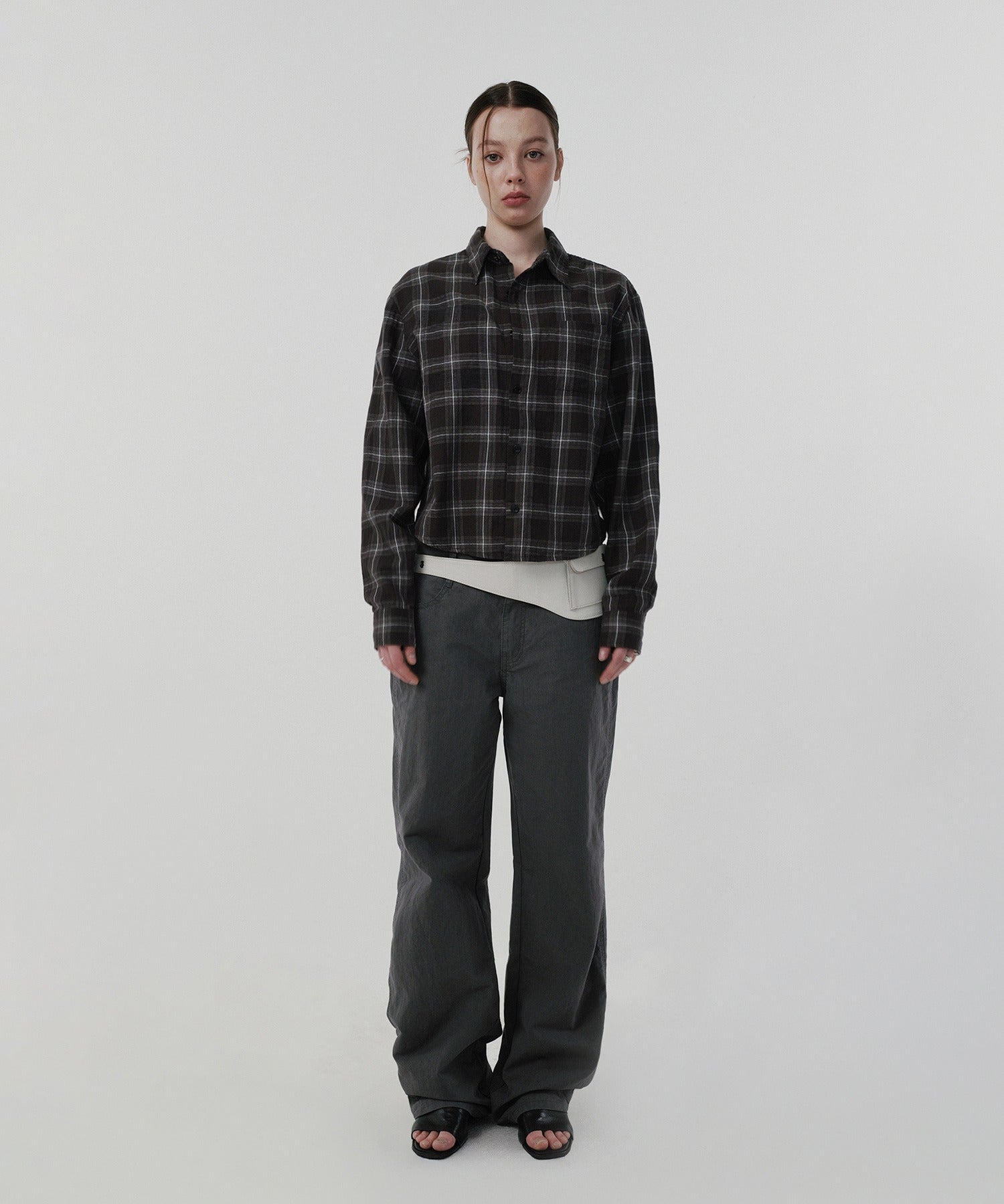 CROPPED CHECK SHIRT [GRAY]