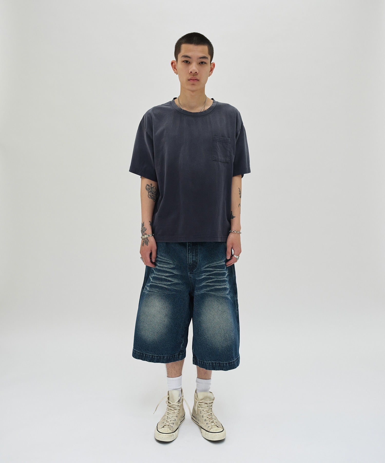 POCKET CROPPED TEE [WASHING NAVY]