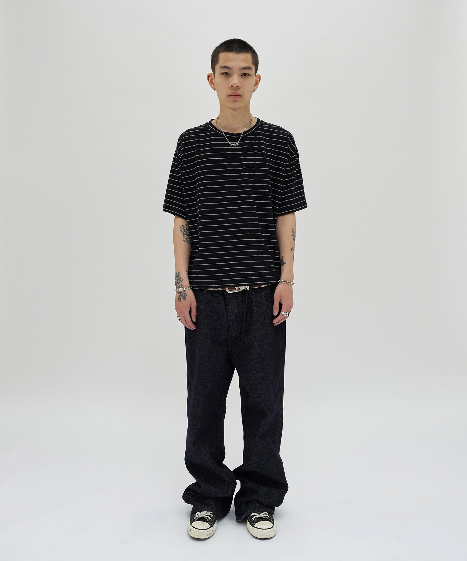 TEXTURED POCKET TEE [BLACK WHITE]