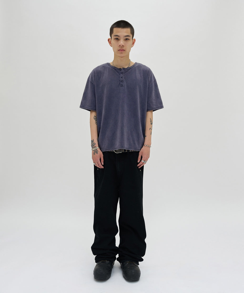 WASHED HENLEY NECK TEE [WASHING NAVY]