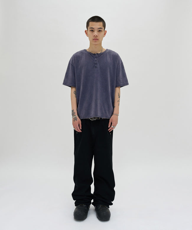 WASHED HENLEY NECK TEE [WASHING NAVY] Main Image