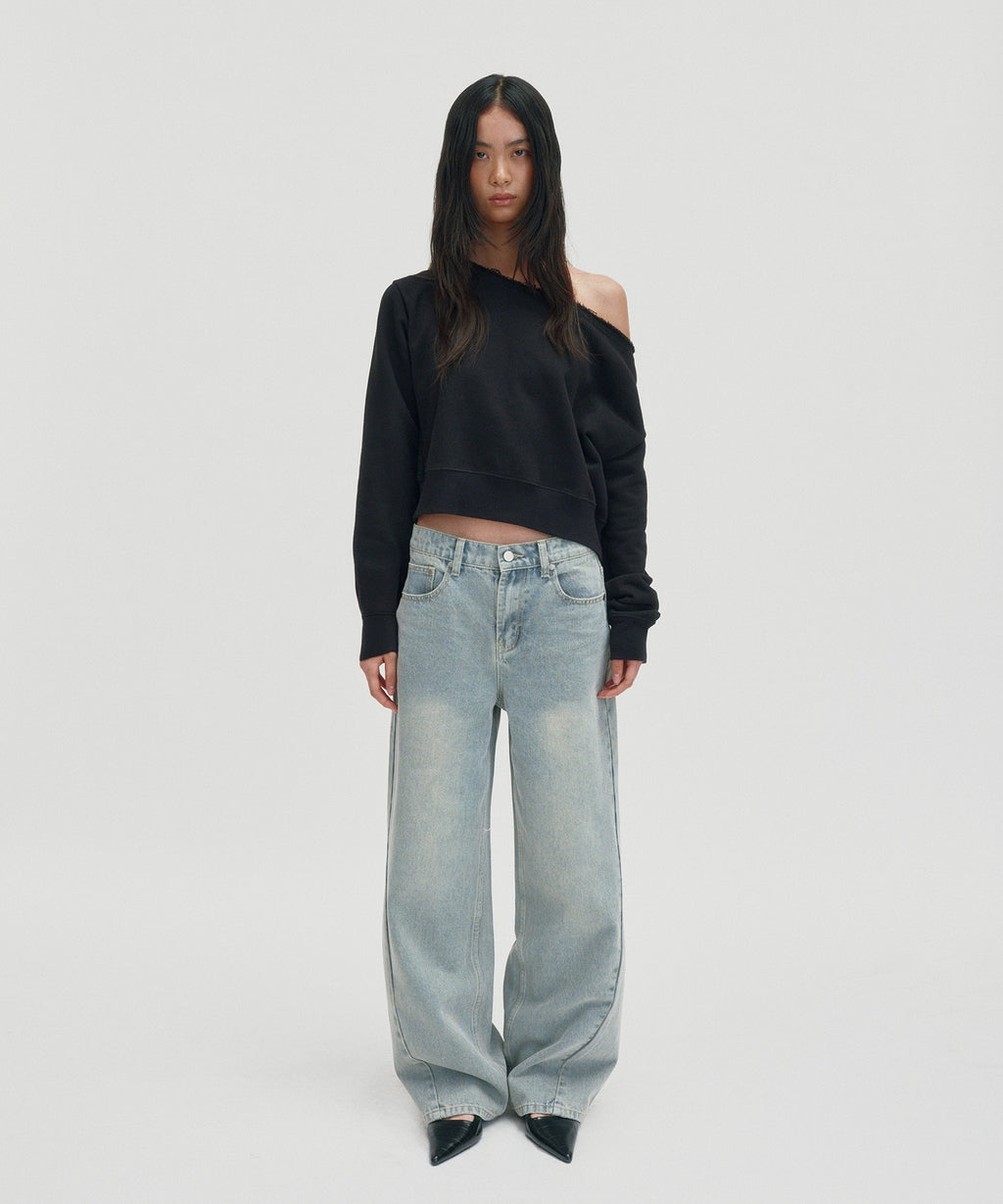 SUNNY ONE SHOULDER CREWNECK [BLACK]