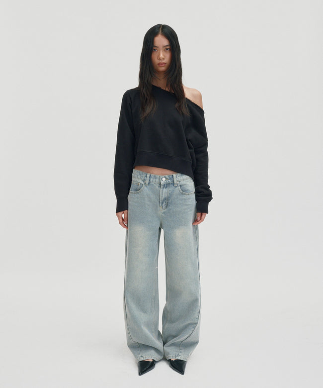 SUNNY ONE SHOULDER CREWNECK [BLACK] Main Image