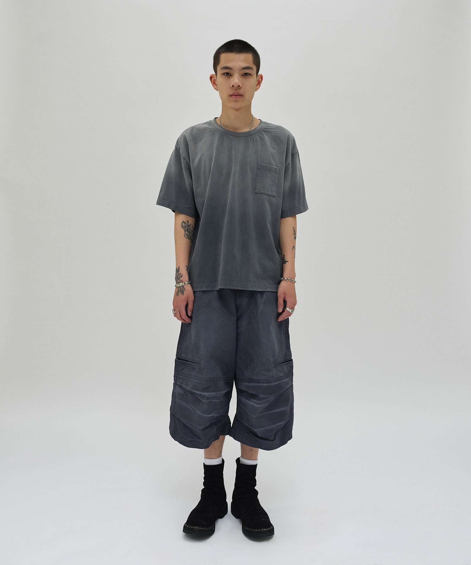 POCKET CROPPED TEE [WASHING GRAY]