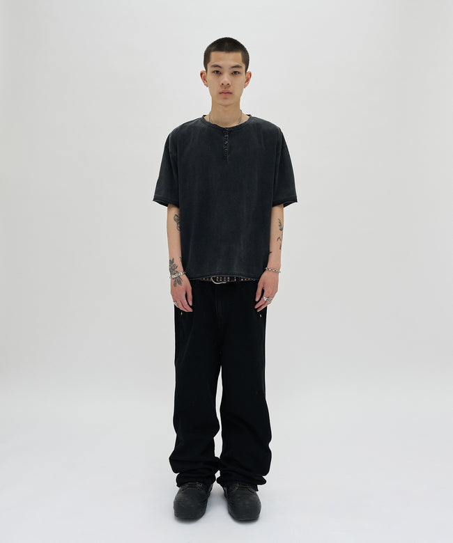 WASHED HENLEY NECK TEE [WASHING BLACK] Main Image