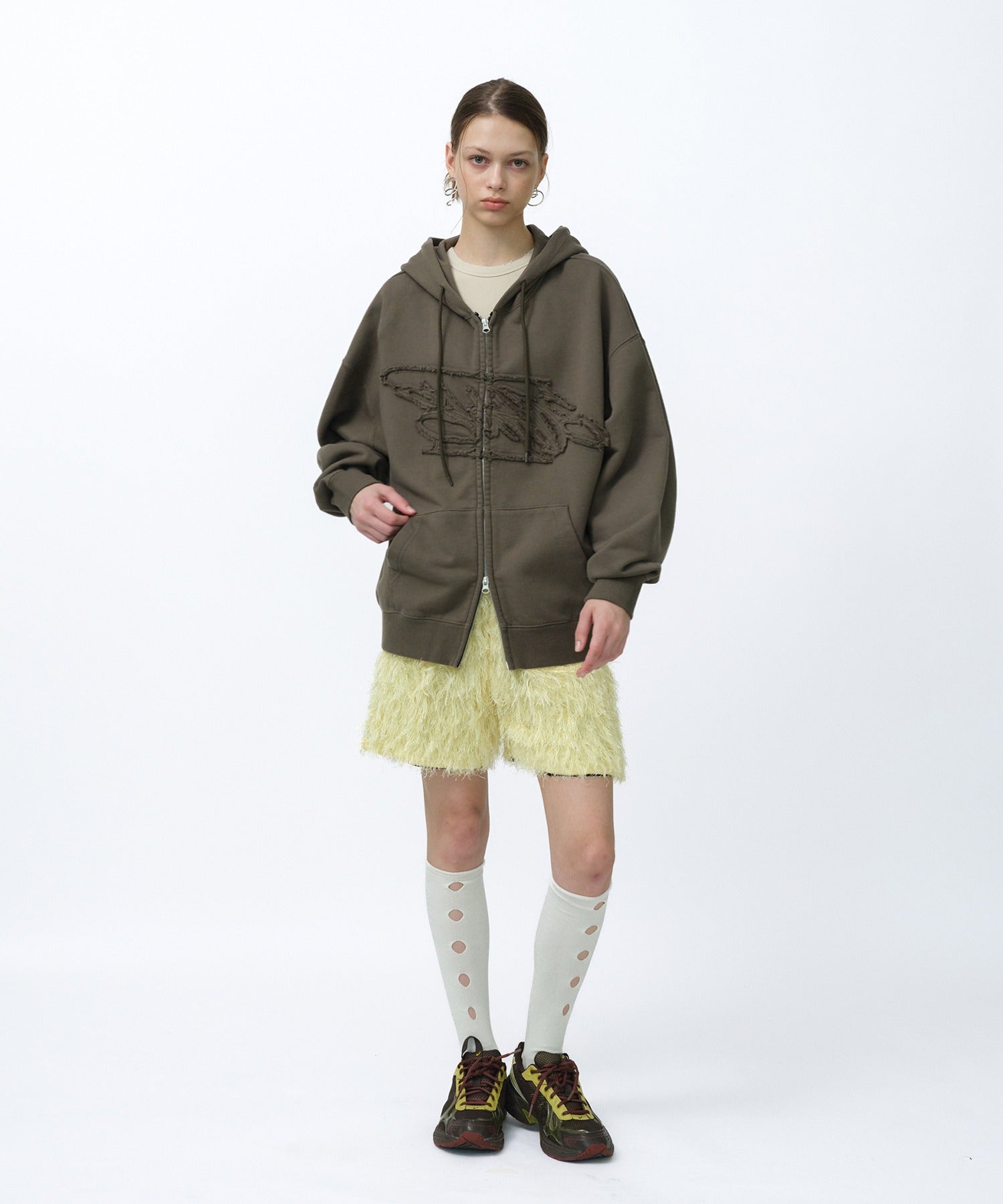 LOOSE SUADE HOOD ZIP UP [KHAKI]