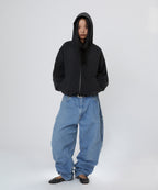 CROPPED WASHED HOOD ZIP UP [WASHING BLACK]