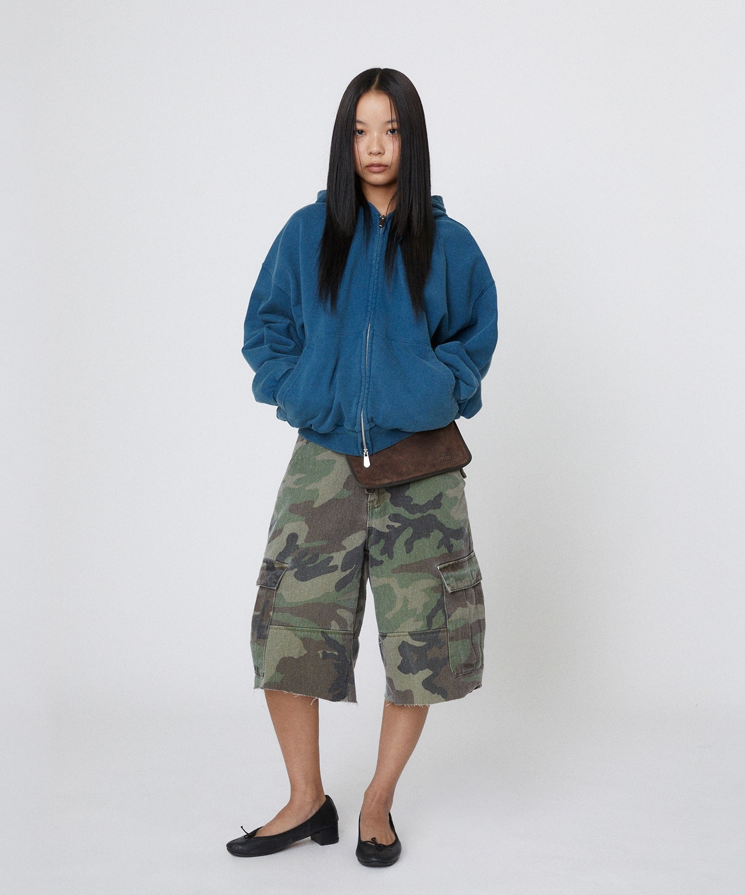 CROPPED WASHED HOOD ZIP UP [DEEP GREEN]