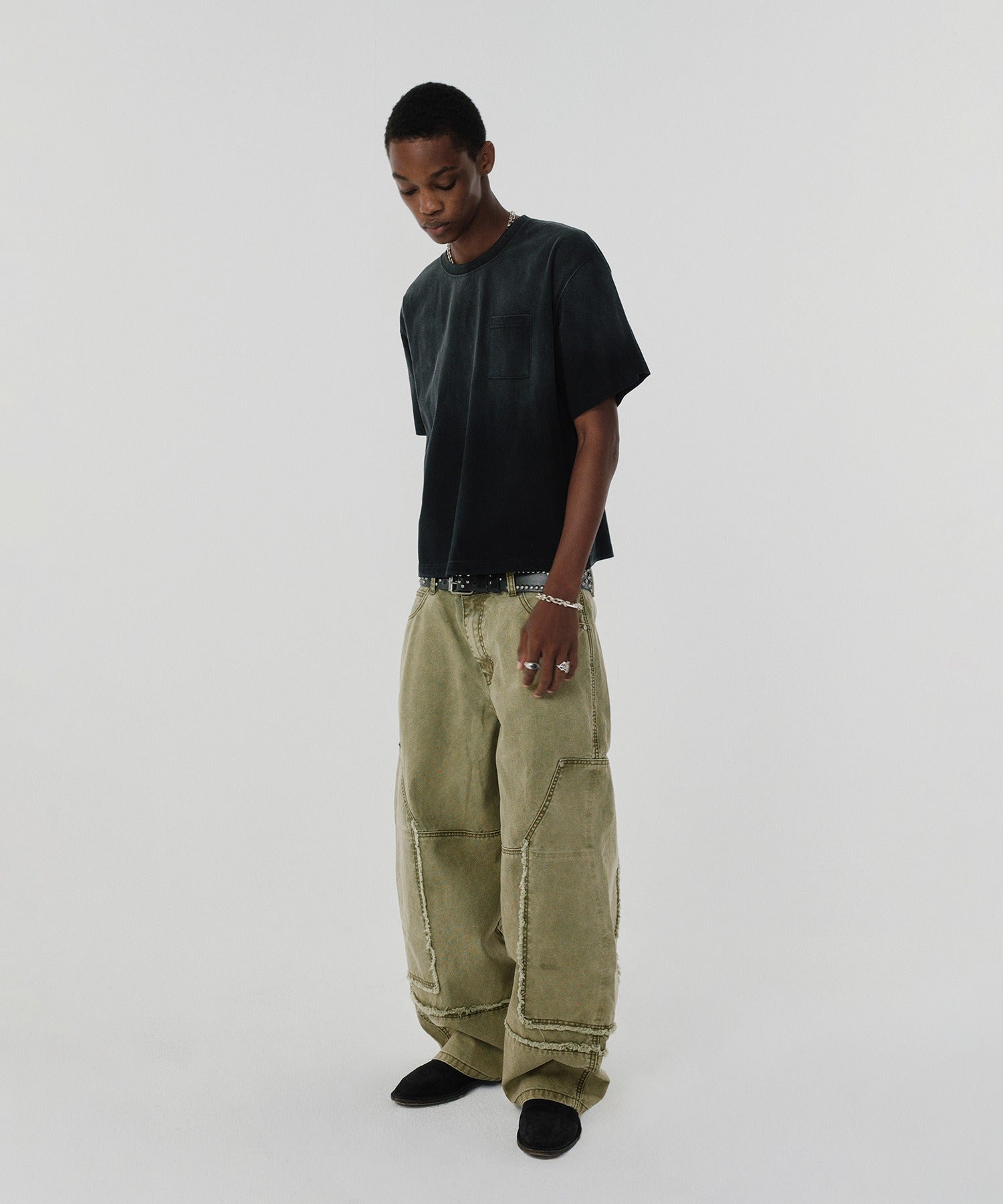 POCKET CROPPED TEE [WASHING BLACK]