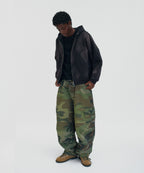 CROPPED WASHED HOOD ZIP UP [DARK BLACK]