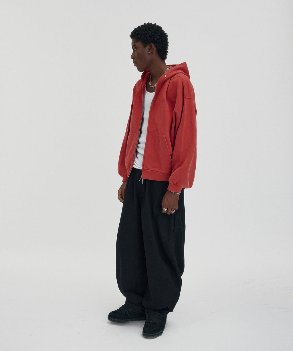 CROPPED WASHED HOOD ZIP UP [RED]