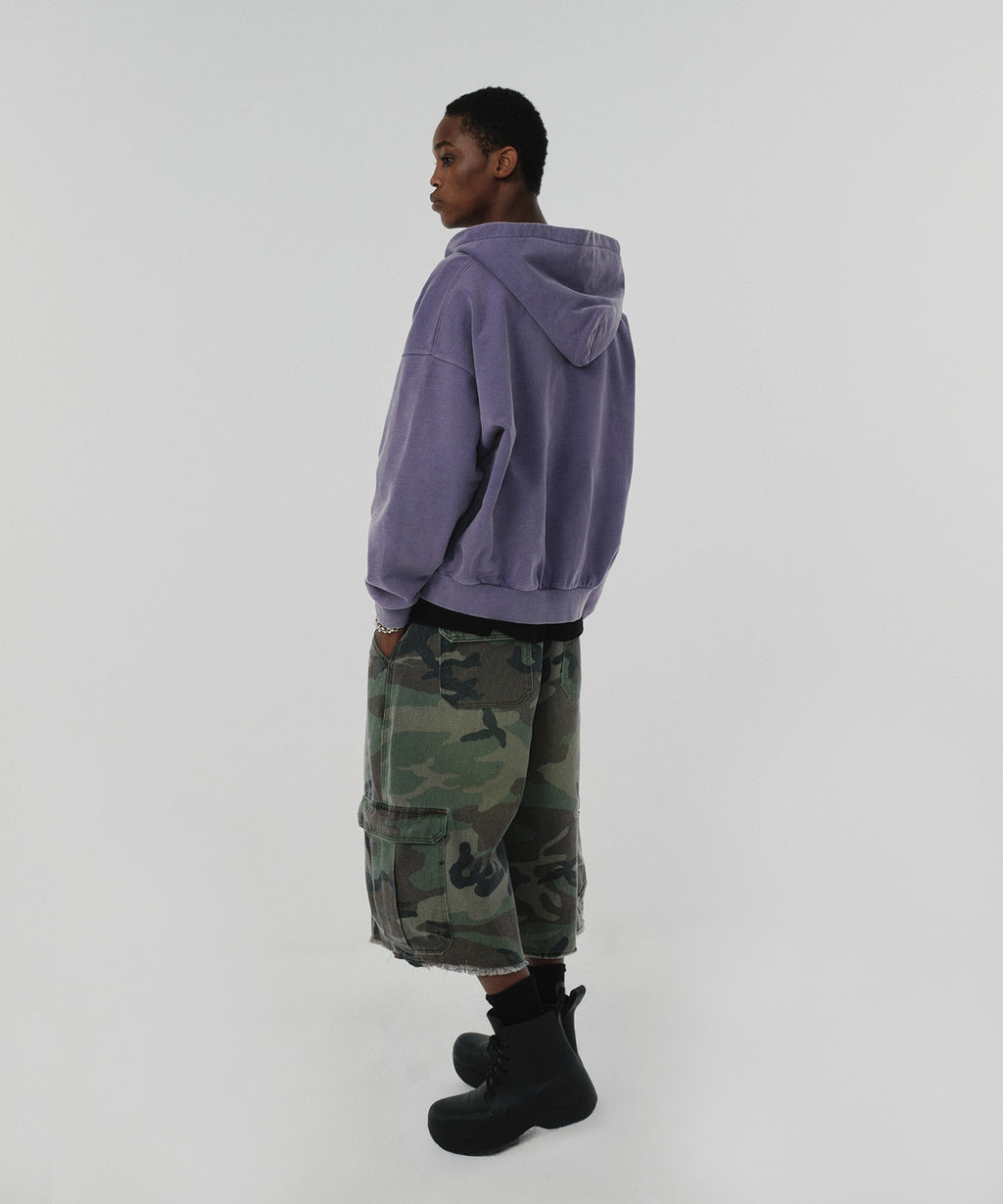 CROPPED WASHED HOOD ZIP UP [PURPLE]
