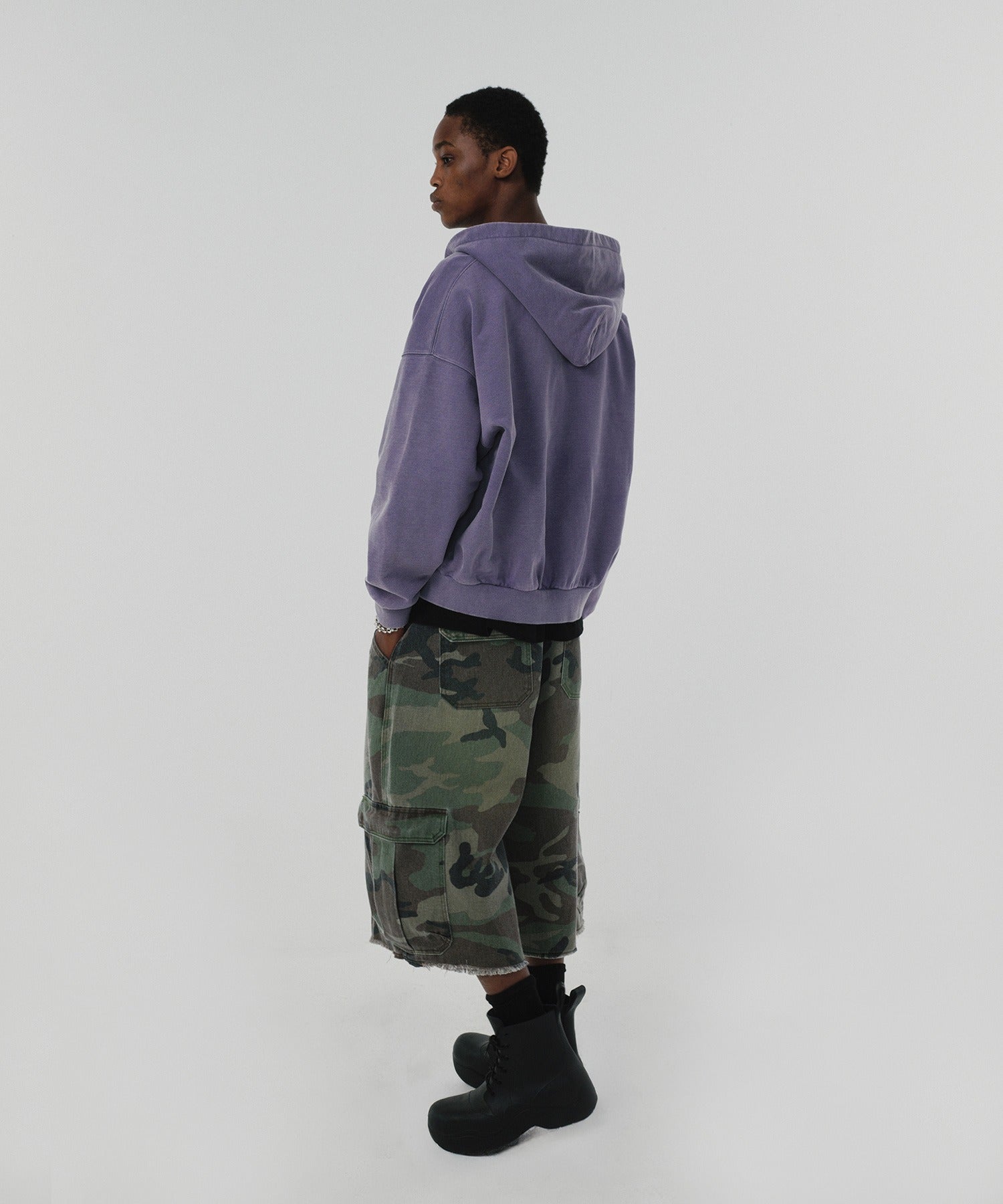 CROPPED WASHED HOOD ZIP UP [PURPLE]