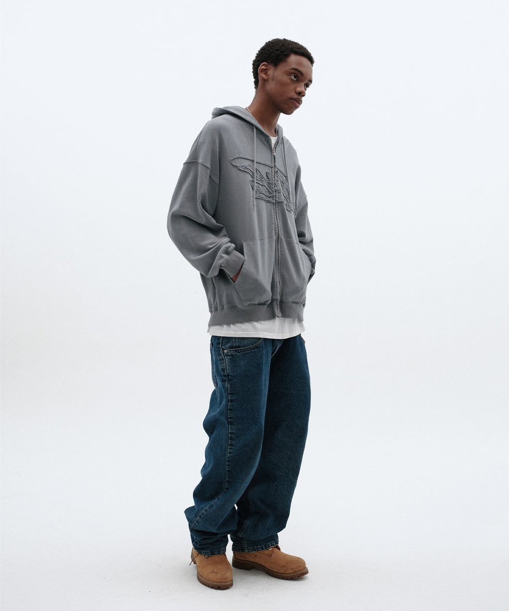 LOOSE SUADE HOOD ZIP UP [BLUE GRAY]