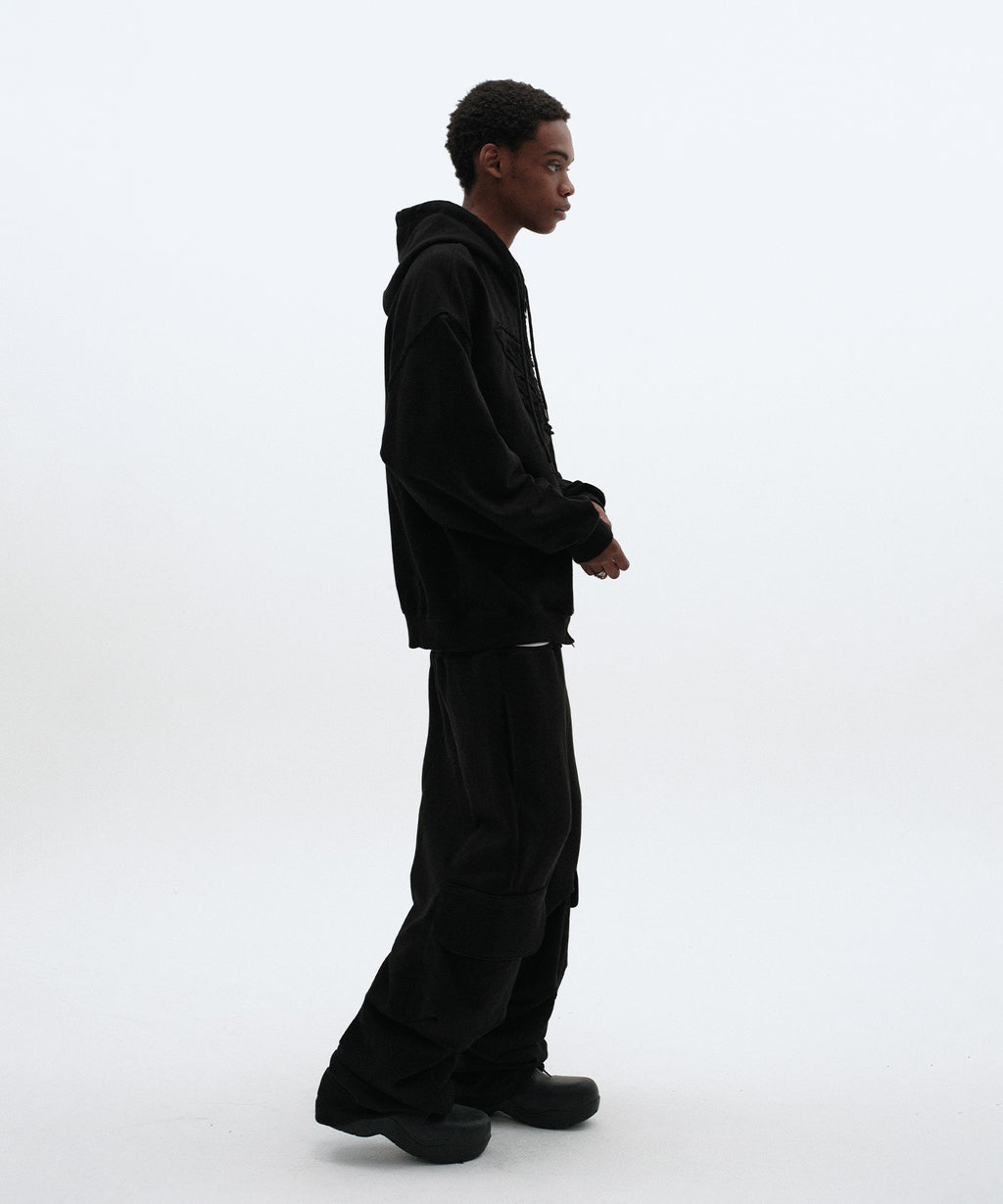 LOOSE SUADE HOOD ZIP UP [BLACK]