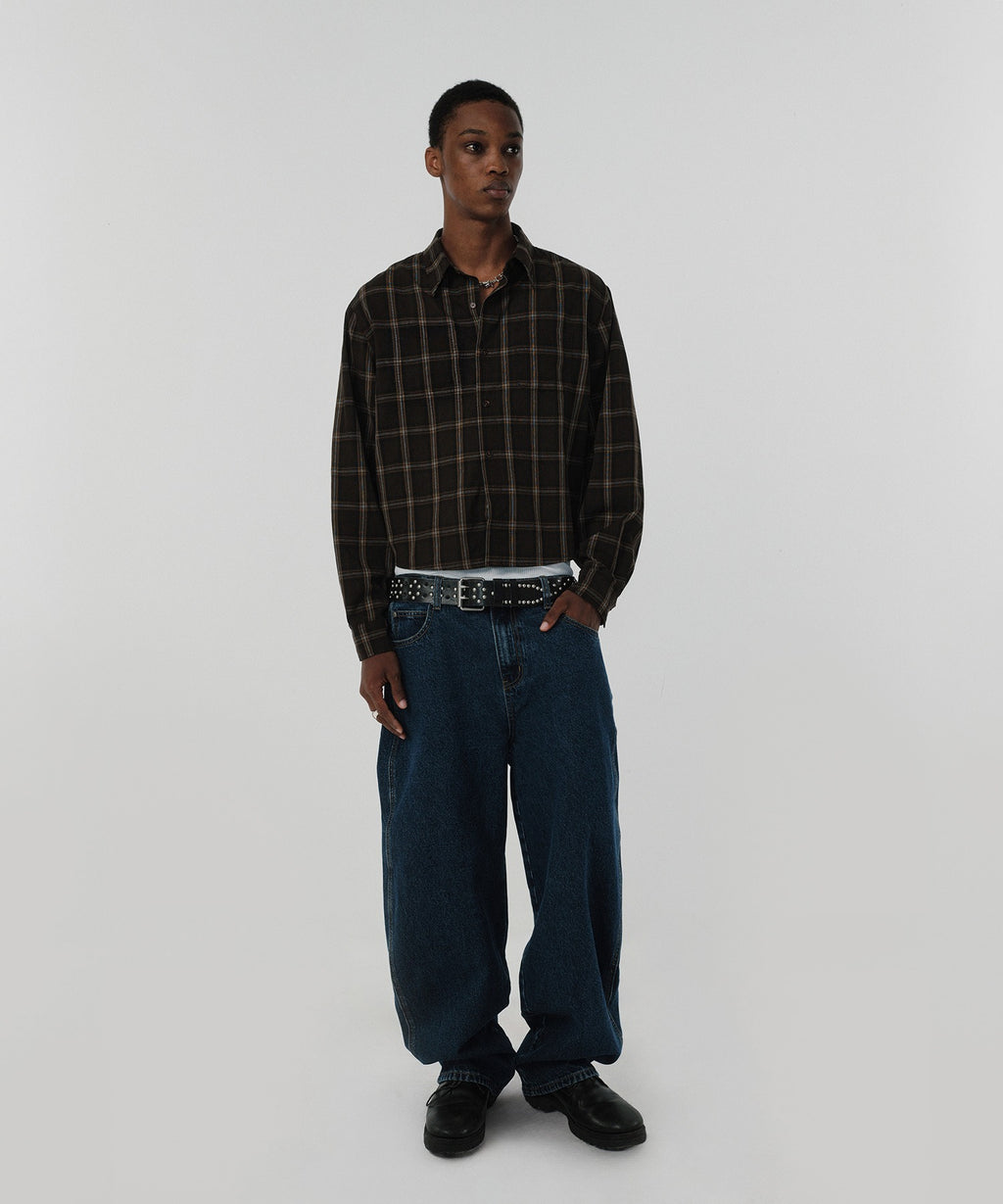 CROPPED CHECK SHIRT [BROWN]