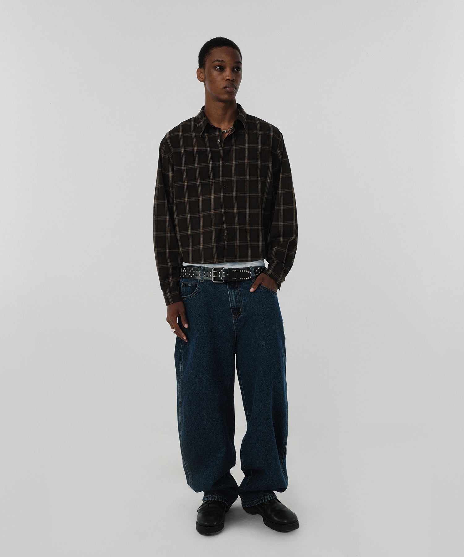 CROPPED CHECK SHIRT [BROWN]