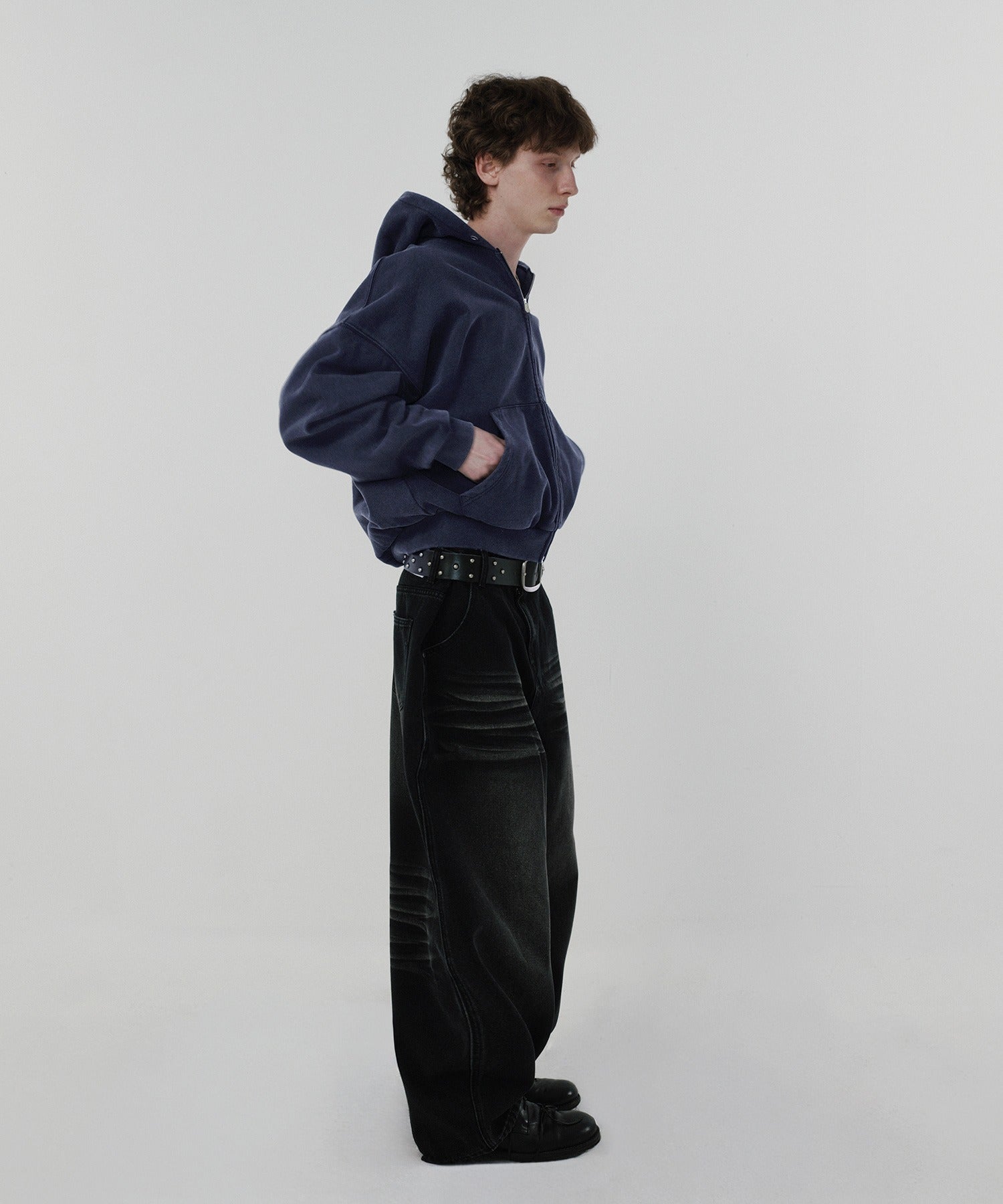 CROPPED WASHED HOOD ZIP UP [WASHING NAVY]
