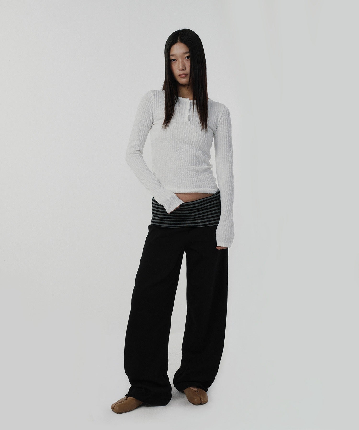 CABLE HENLEY NECK [WHITE]