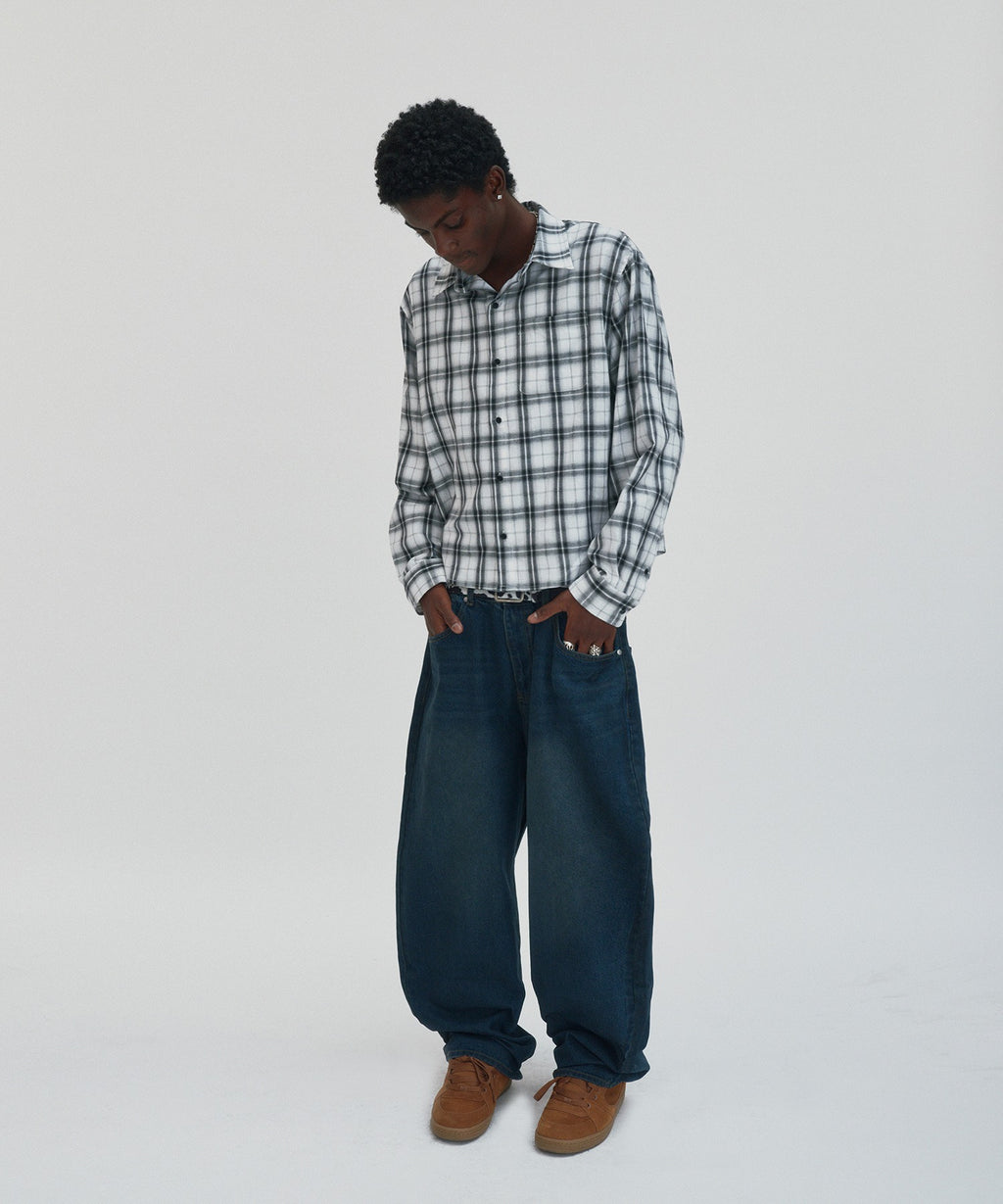CROPPED CHECK SHIRT [WHITE]
