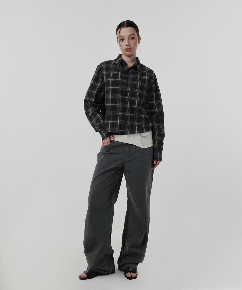 CROPPED CHECK SHIRT [GRAY]