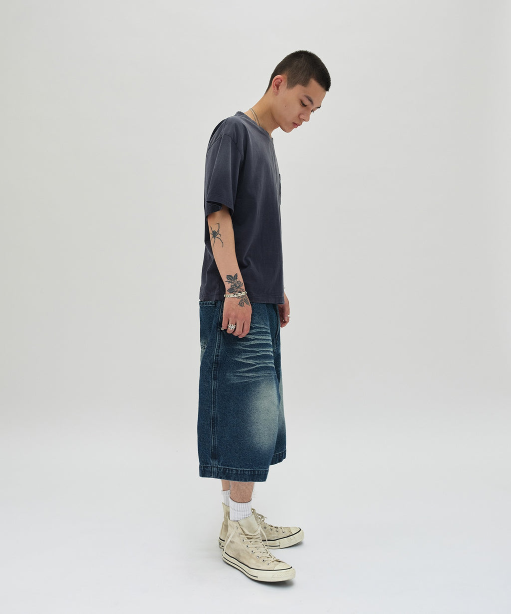 POCKET CROPPED TEE [WASHING NAVY]