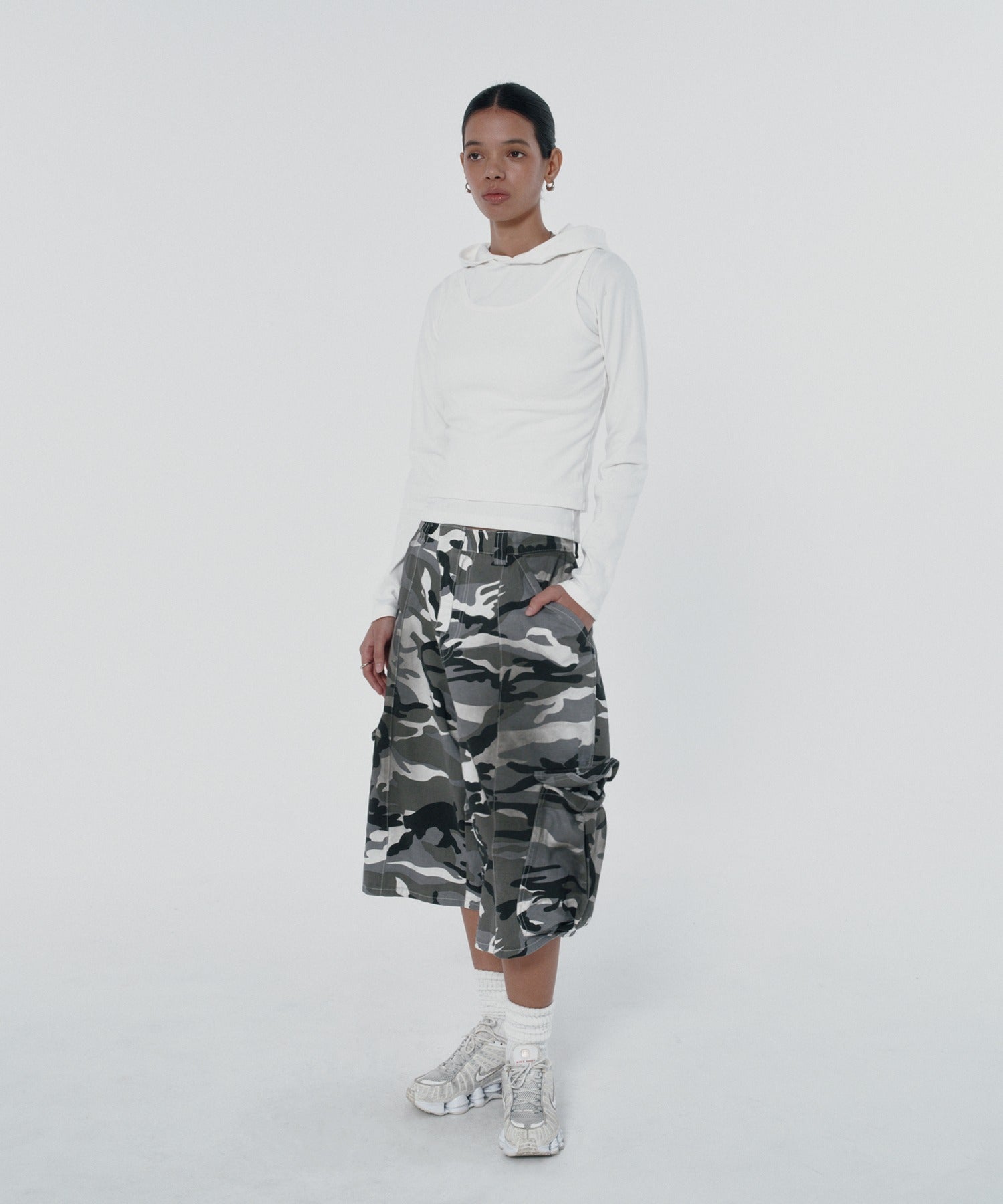 WIDE CARGO SHORTS [WHITE CAMO]