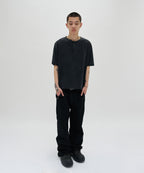 WASHED HENLEY NECK TEE [WASHING BLACK]