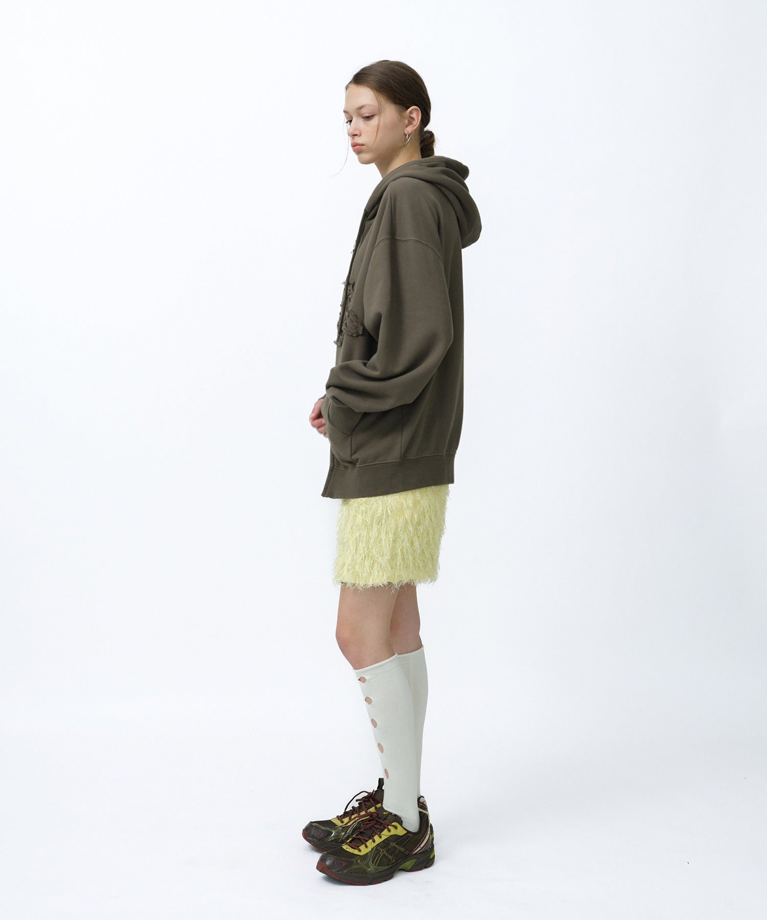 LOOSE SUADE HOOD ZIP UP [KHAKI]