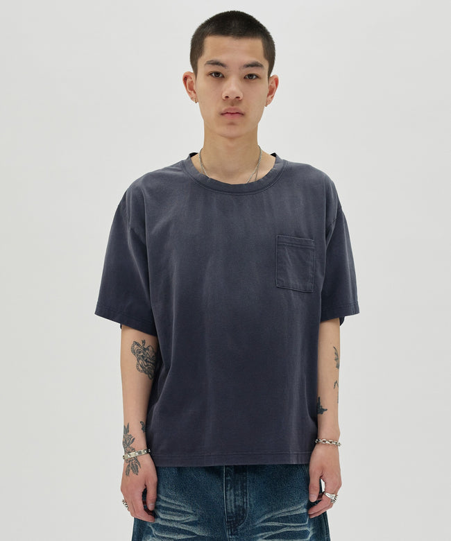 POCKET CROPPED TEE [WASHING NAVY] Hover Image