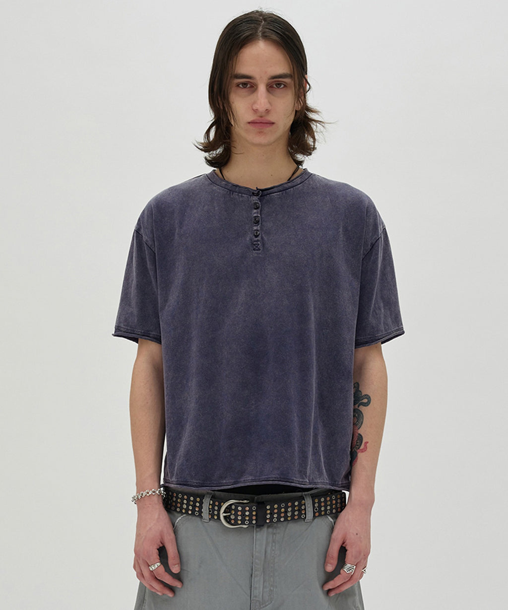 WASHED HENLEY NECK TEE [WASHING NAVY]