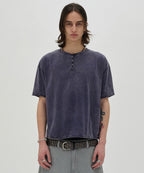 WASHED HENLEY NECK TEE [WASHING NAVY]