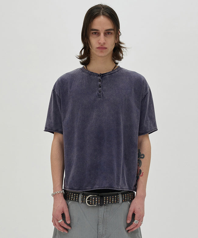WASHED HENLEY NECK TEE [WASHING NAVY] Hover Image