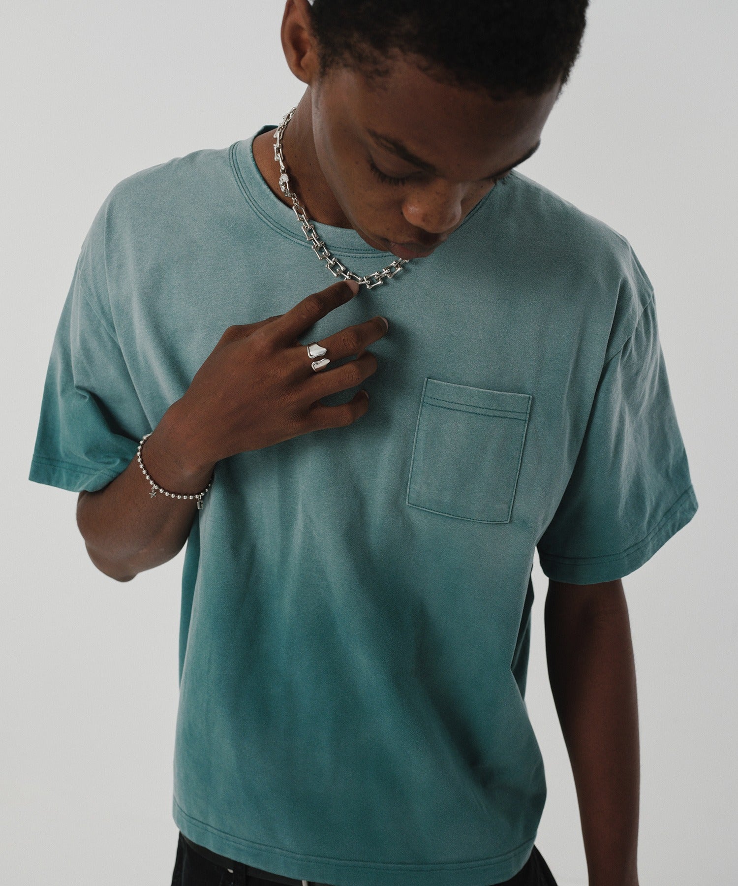 POCKET CROPPED TEE [WASHING GREEN]