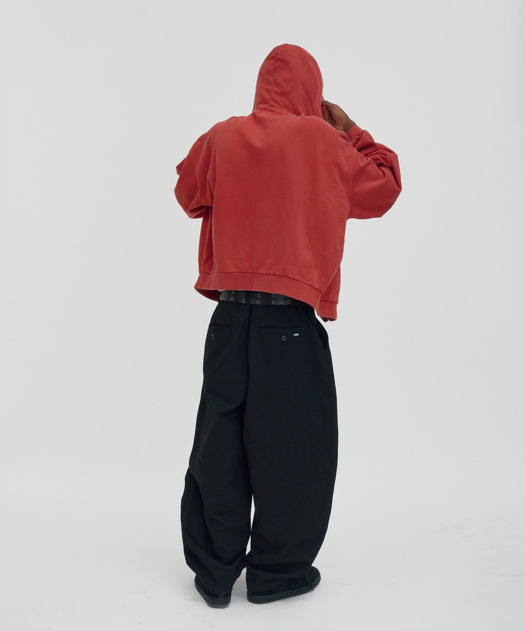 CROPPED WASHED HOOD ZIP UP [RED]