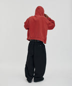 CROPPED WASHED HOOD ZIP UP [RED]