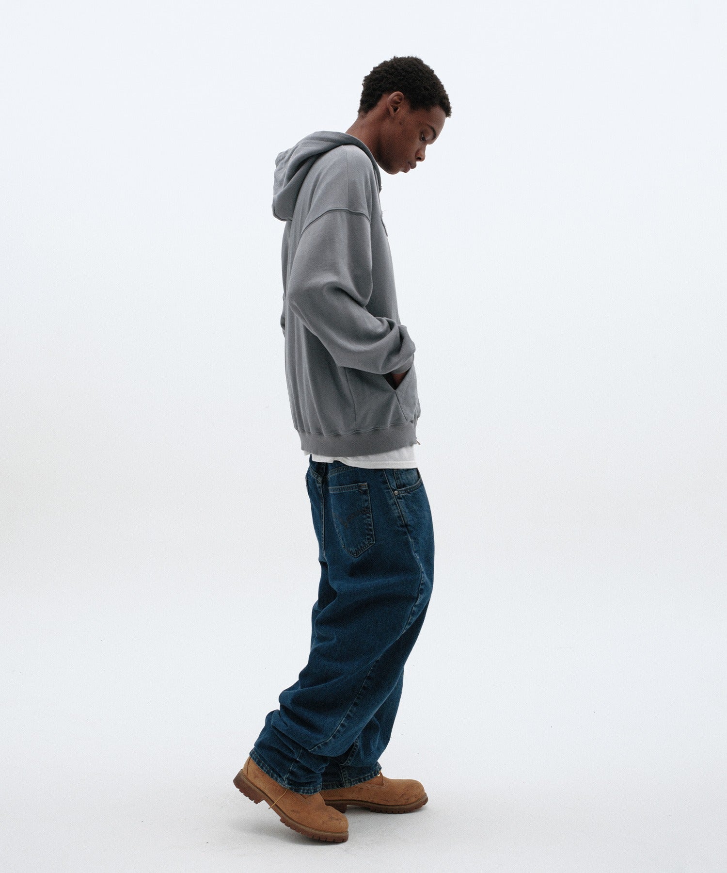 LOOSE SUADE HOOD ZIP UP [BLUE GRAY]