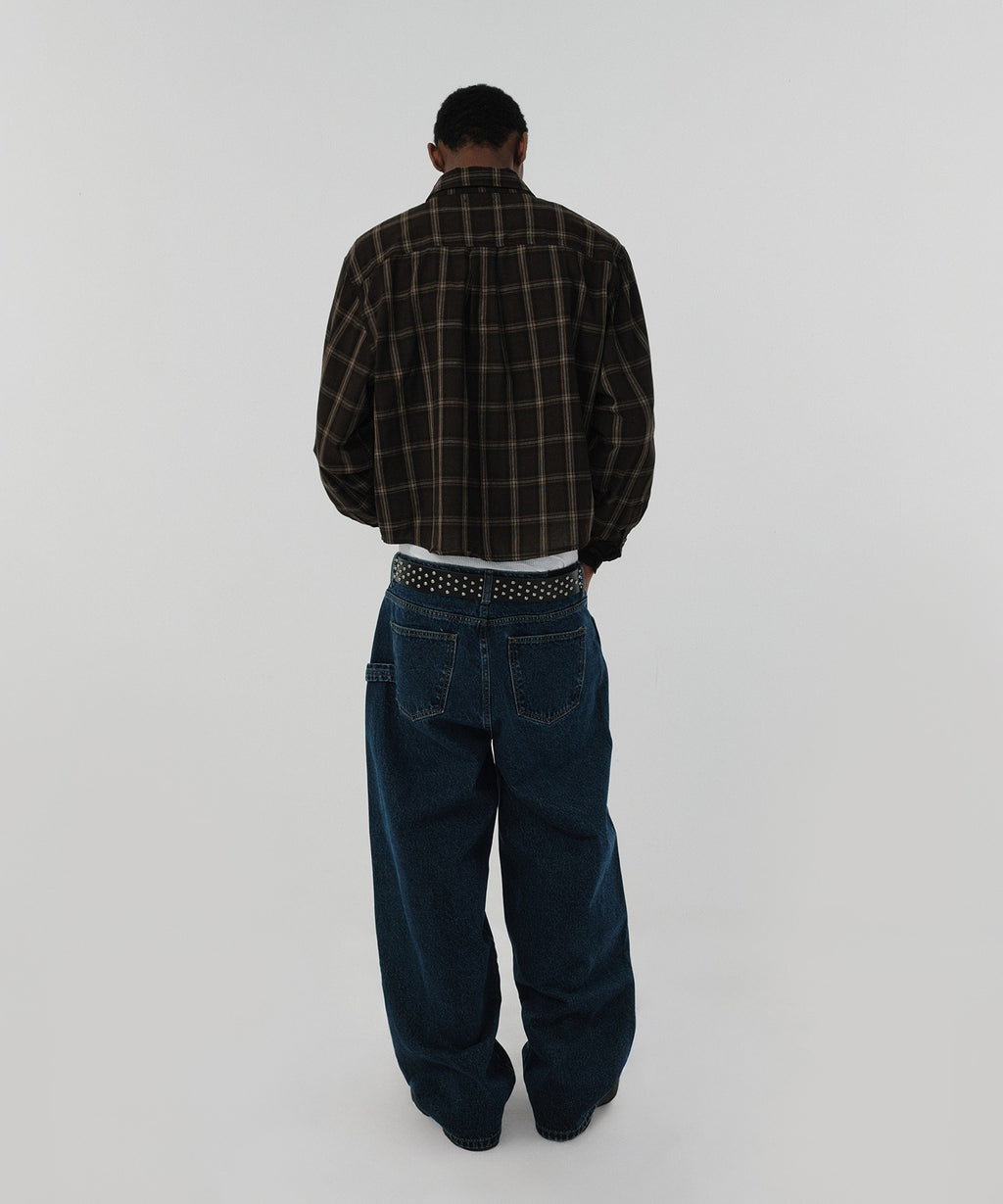 CROPPED CHECK SHIRT [BROWN]