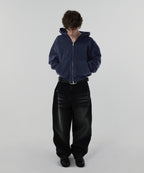 CROPPED WASHED HOOD ZIP UP [WASHING NAVY]