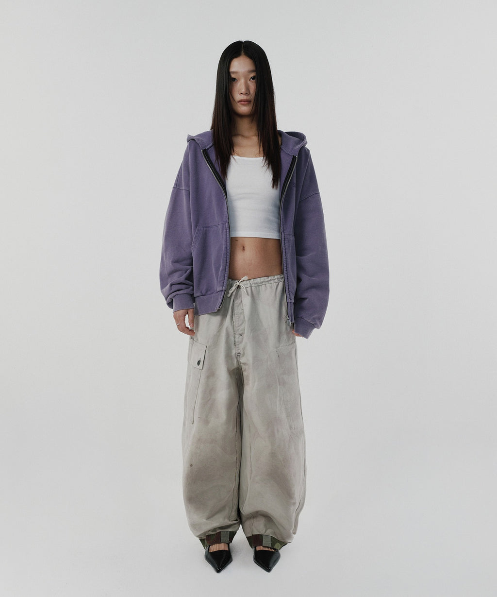 CROPPED WASHED HOOD ZIP UP [PURPLE]