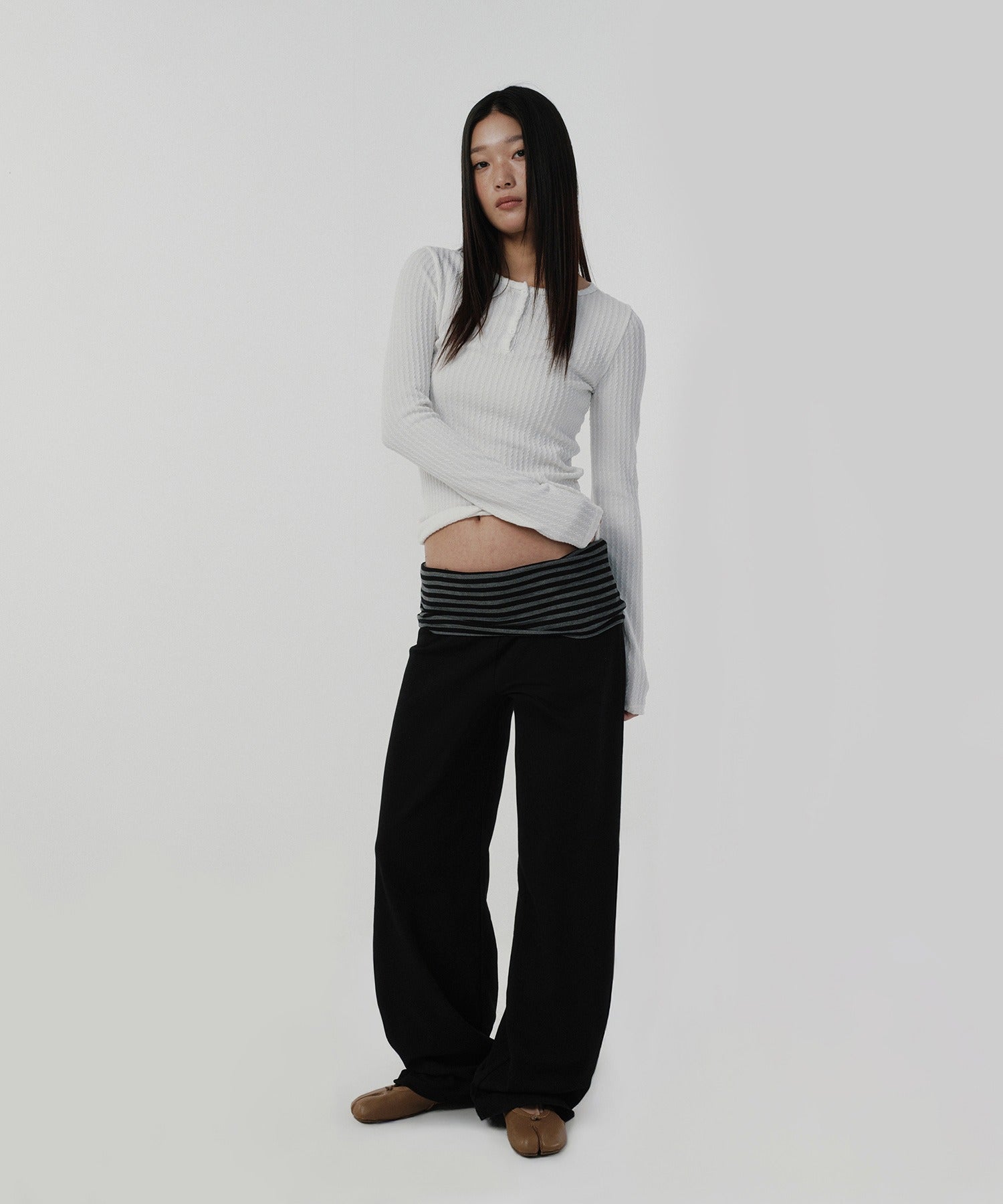 CABLE HENLEY NECK [WHITE]