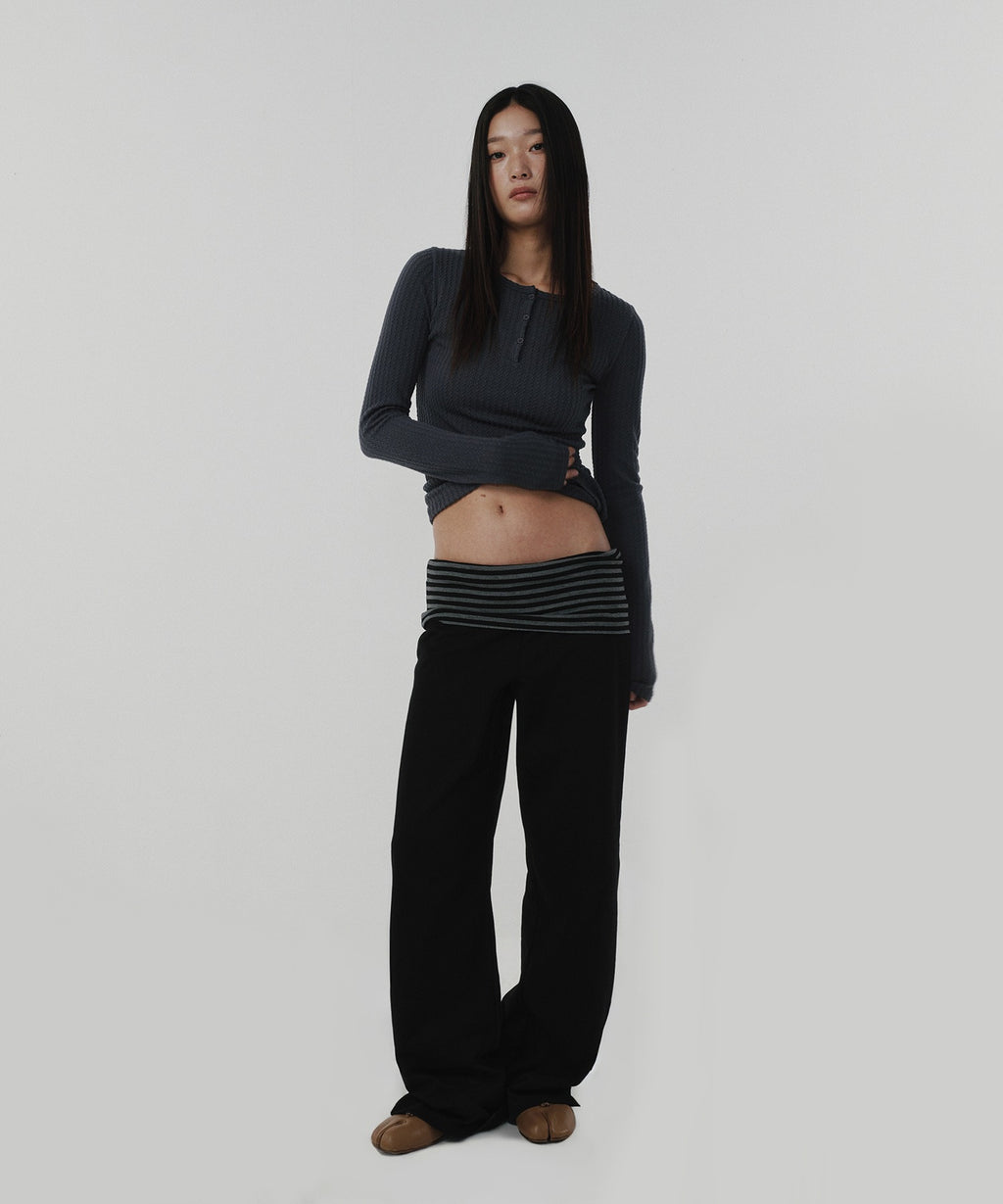 CABLE HENLEY NECK [CHARCOAL GRAY]