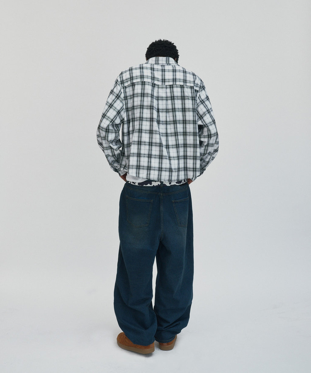 CROPPED CHECK SHIRT [WHITE]