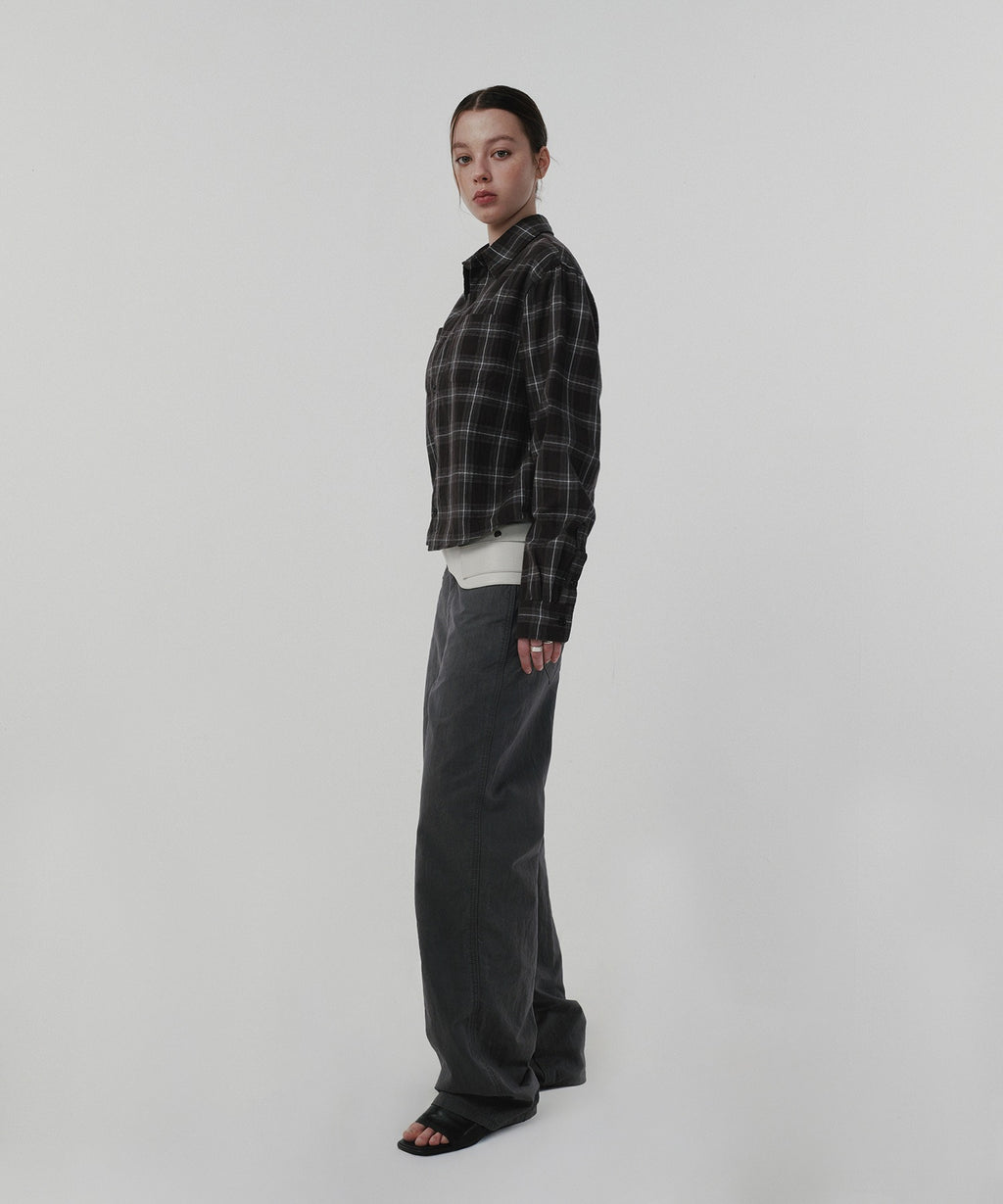 CROPPED CHECK SHIRT [GRAY]