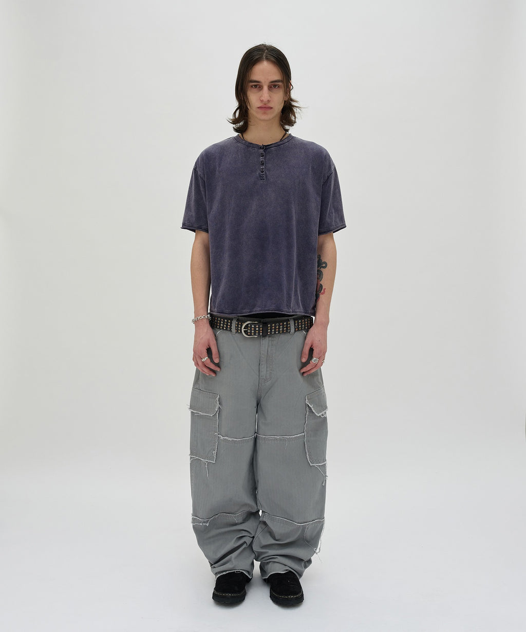 WASHED HENLEY NECK TEE [WASHING NAVY]