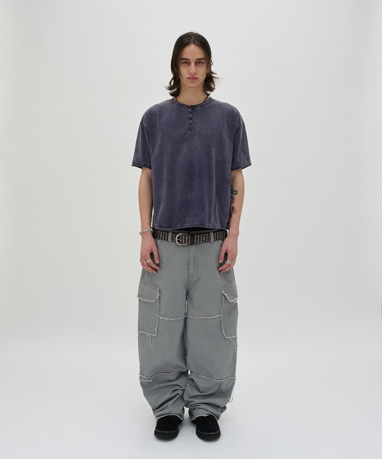 WASHED HENLEY NECK TEE [WASHING NAVY]