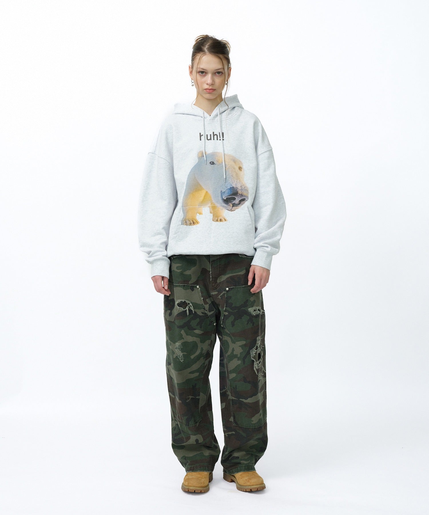 HUH!! HOODIE [MELANGE GRAY]