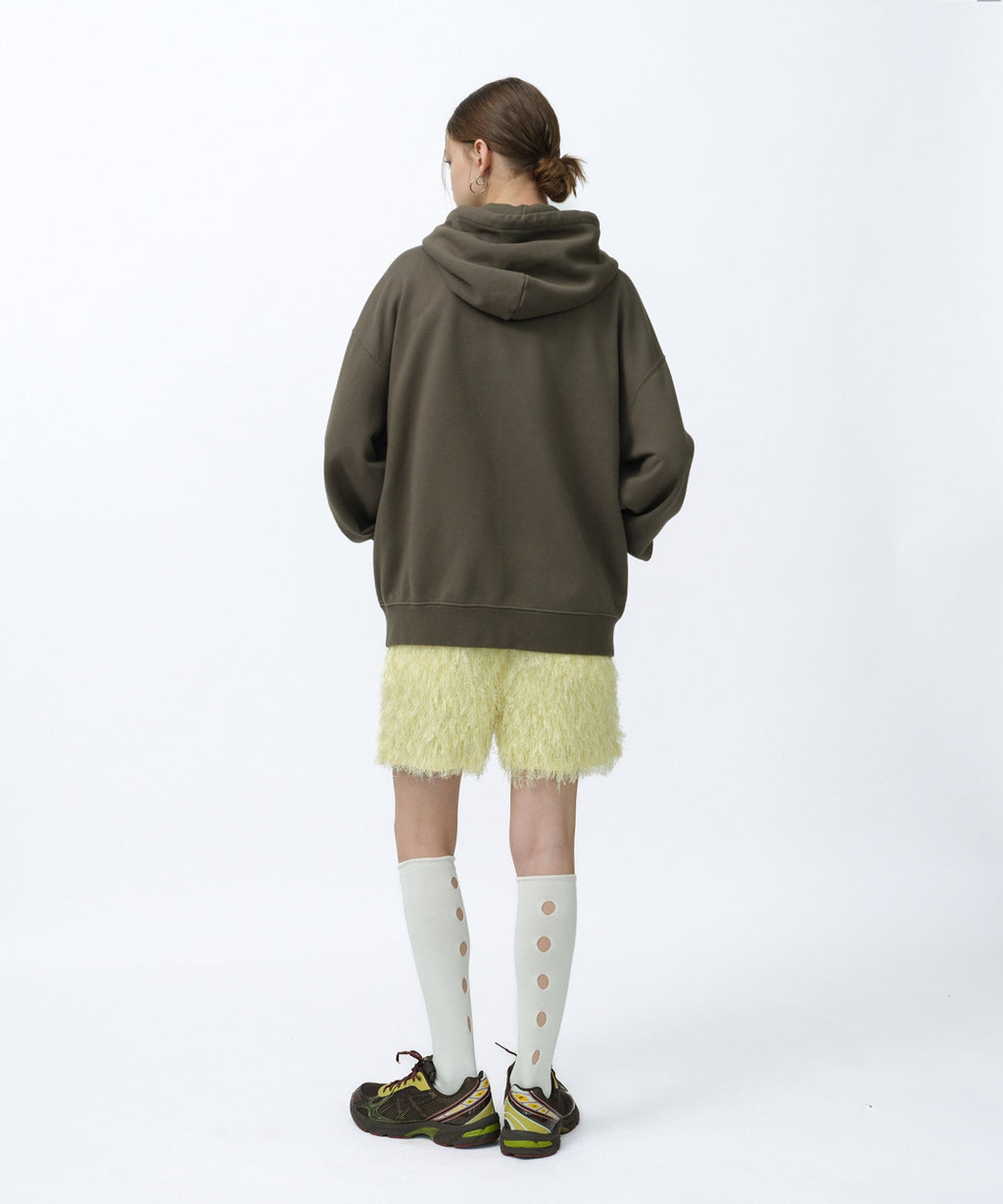 LOOSE SUADE HOOD ZIP UP [KHAKI]